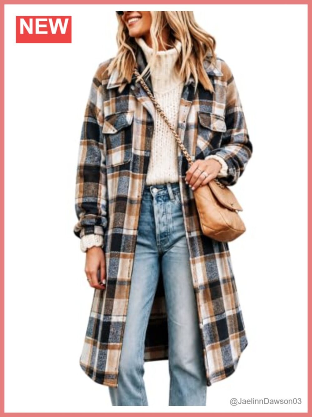 Women Oversized Plaid Flannel Shacket Button Down Long Shirt Jacket